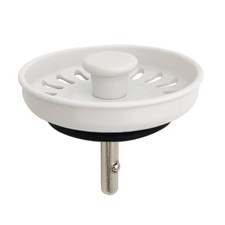 White Kitchen Sink Drain Basket Strainer Stopper Replacement for Polymer Sink...