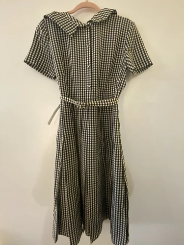 NUOVO! Abito Dior bianco e nero midi con cintura a quadri. Taglia 40 US 8