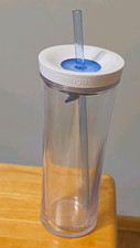 Contigo Clear Plastic Tumbler w/ Lid Straw, White/Blue, 17-32 oz