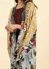 Umgee Mixed Floral Patchwork Kimono Cardigan Open Front Boho Gypsy S/M