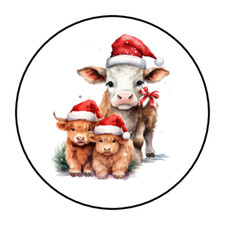30 Christmas cows farm animals envelope seals, stickers labels, tags, round