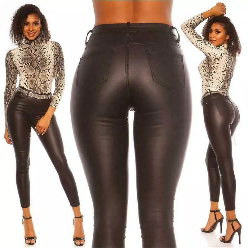 Women's stretch faux Leather look Trousers Skinny Pants Black UK 6-14