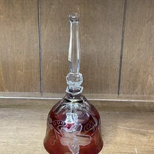 Vintage 7.75" Bohemian Red Ruby-Cut-to-Clear Etched Cranberry Glass Bell Floral