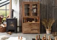 Vitrine Schrank Wohnzimmerschrank Baumrinde Vintage Holz Massiv Led Beleuchtung