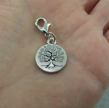 TREE OF LIFE Charm Zipper Pull Keychain Add On Clip Dangle Nature Silver Tone