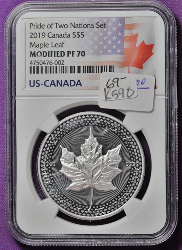 2019 Canada 5 Dollar.  Maple Leaf.  In NGC Holder.  Modified PF 70.  K590