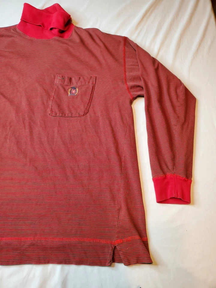 Tommy Hilfiger Shirt Striped Tutleneck Red Mens Medium 21.5x26.5 STAIN - Image 3 of 4