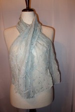 Sheer Light Blue Leaf Design Silky Scarf New