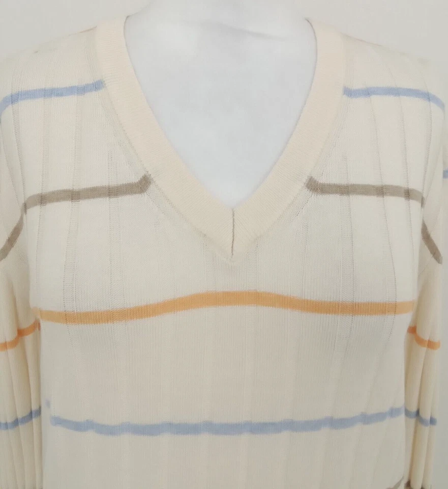Women's M&S Collection Jumper Cream  Striped V Neck Ribbed NWOT F1 - Image 3 of 4