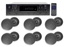 6000w 6 Zone Home Theater Bluetooth Receiver 12 Black 8" Ceiling Speakers