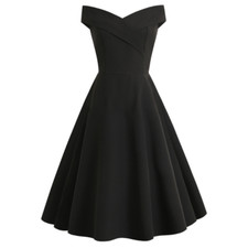 Ladies Solid Off Shoulder Dress Sleeveless A-line Prom Evening Party Elegant New