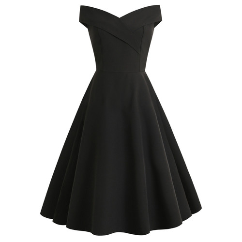 Elegantes Damen Schulterfreies Kleid Swing Ärmellos Kleid Retro Abschlussball Cocktail Chic - Bild 4 von 10