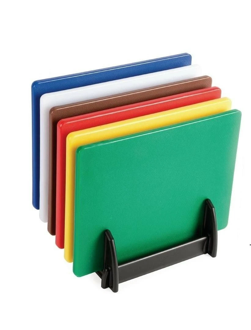 Set of 6 Professional Catering Colour Coded Chopping Boards with Rack