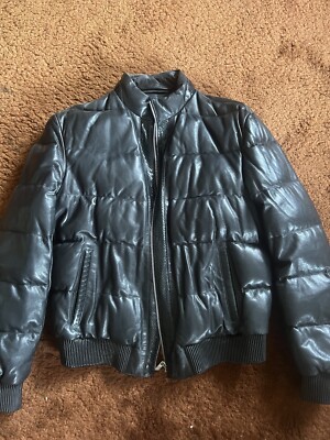 15K Kiton Napoli Leather Down Filled Puffer Jacket Men s Size 54
