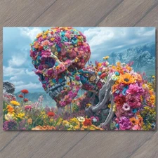Art Print Strange Weird Creepy Colorful Flowers Skeleton Unreal Halloween Unusua