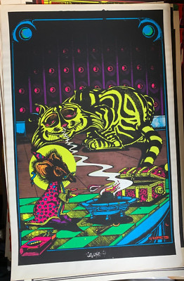 SORCERER CAT VINTAGE 1970's BLACKLIGHT HEADSHOP POSTER By PETAGNO