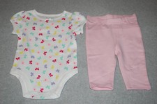 Baby Girls Outfit WHITE T-SHIRT Bodysuit BUTTERFLIES Lt Pink Jeggings 0-3 MO