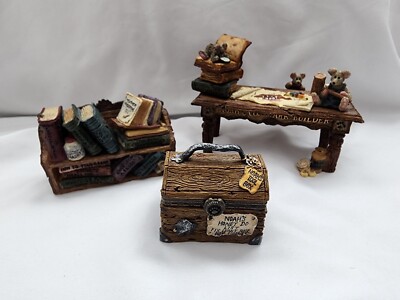 Boyds Bear & Friends TRIO - Noah's Genius at Work Table, Bookshelf and Toolbox