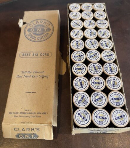 Rare Vintage NOS Full Box Clarks ONT Spool Cotton 60ct Black Thread Art B 10
