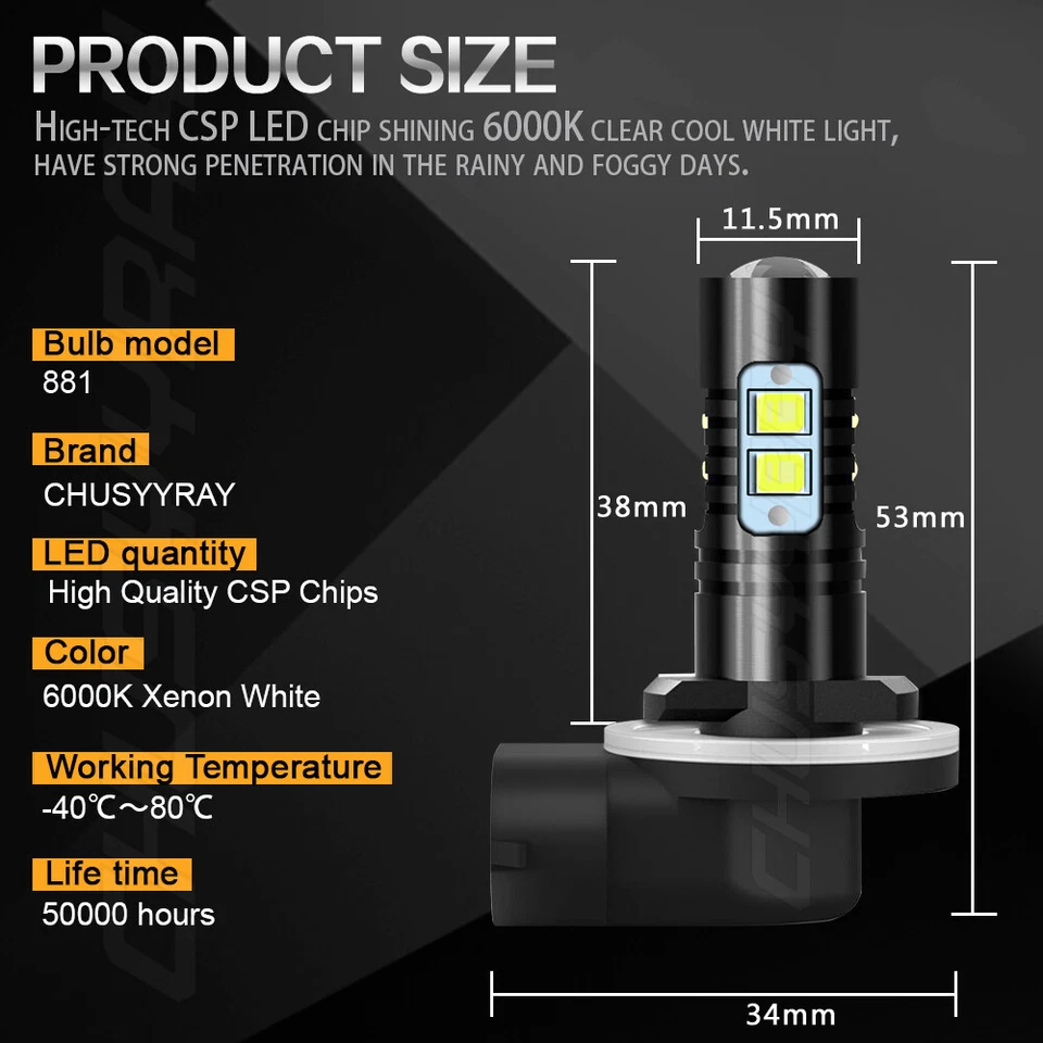 Para Oldsmobile Alero 1999 2000-2004 881 Par LED Faros Antiniebla Blanco 6000K Foto 4 de 4