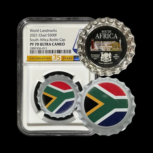 Chad. 2021, 500 Francs, Silver - NGC PF70 - Top Pop 🥇 Bottle Cap, South Africa