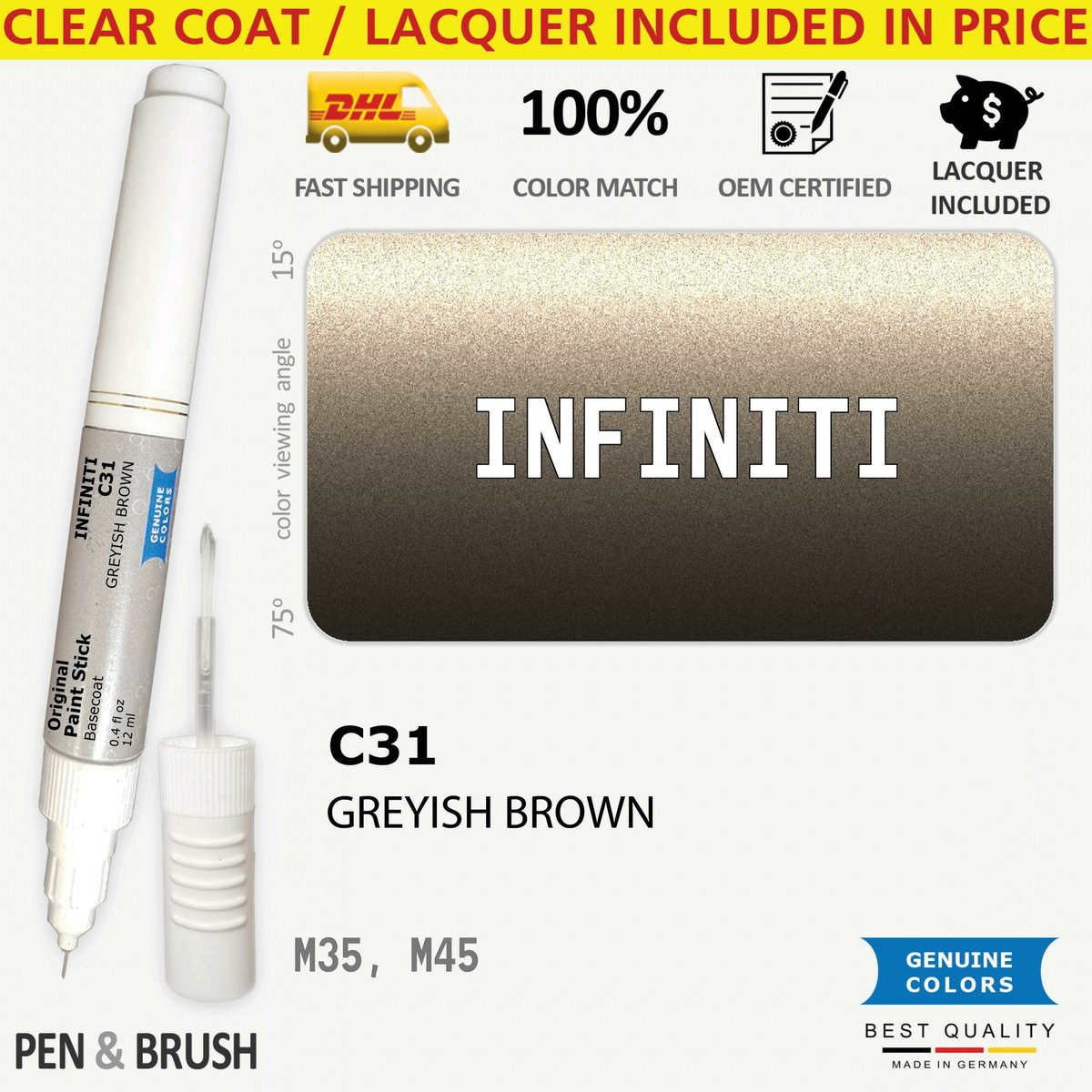 C31 Touch Up Paint for Infiniti Brown M35 M45 GREYISH BROWN C31 Touch Up Paint for Infiniti Brown M35 M45 GREYISH BROWN
