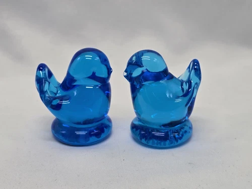 Vintage Leo Ward Bluebird of Happiness Pair Art Glass Small Figurines Signed