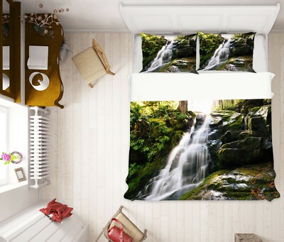 3D Waterfall Rocks NAO1322 Bed Pillowcases Quilt Duvet Cover Set Queen King Fay