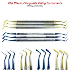 Dental Flat Plastic Composite Filling Instruments Titanium Coated Tips Set of 3