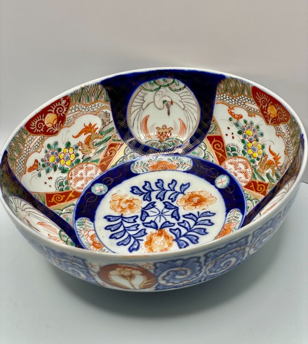 まりね 1880's Japanese Imari Bowl w/ Blue Fuku Mark Imari w/ Landscape