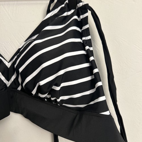 NWT- Swimsuits For All Women’s Plus Size Bikini Top Size 22 Black White Stripe - 第 3/8 張圖片