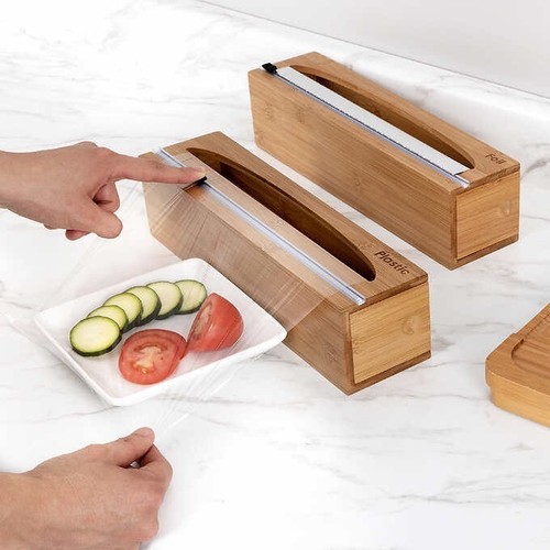 Seville Classics Bamboo Food Wrap Dispenser 2-piece Set - Picture 6 of 9