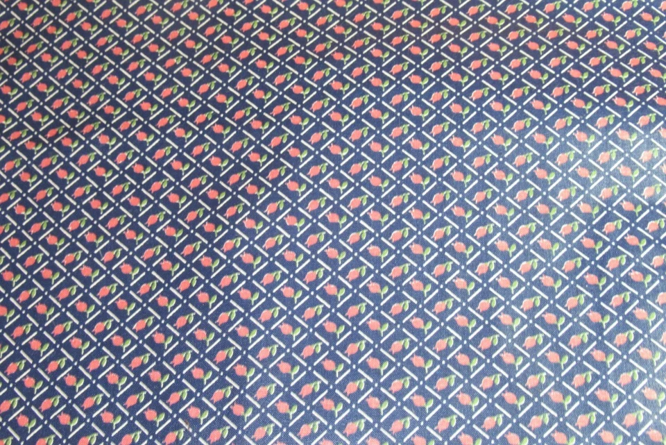 Concord Fabrics Poly Cotton FAT QUARTER Pink Tulip Flowers Navy Blue Diamonds - Image 4 of 4