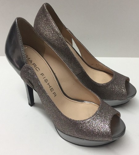 Marc Fisher Silver Platform Peep Toe Pumps Multi Color Glitter Sz 6 - Picture 3 of 9