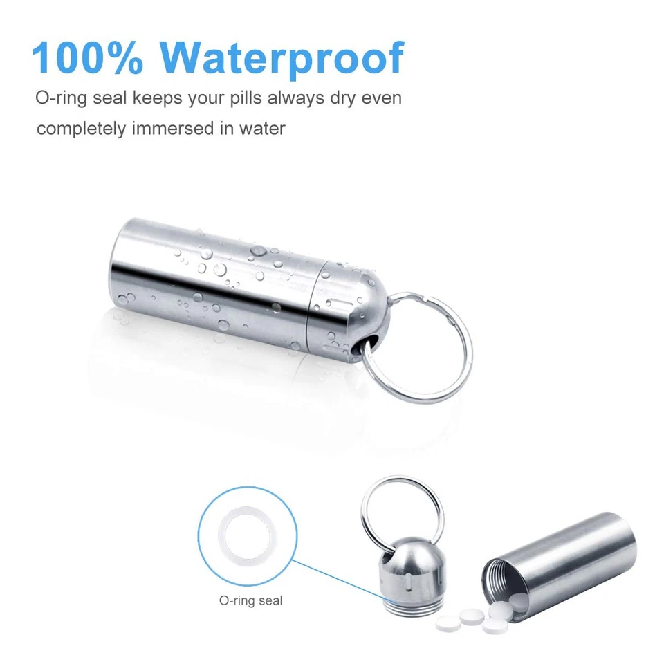 Waterproof Stainless Steel Pill Box Keychain for Travel and Camping - Image 2 of 4