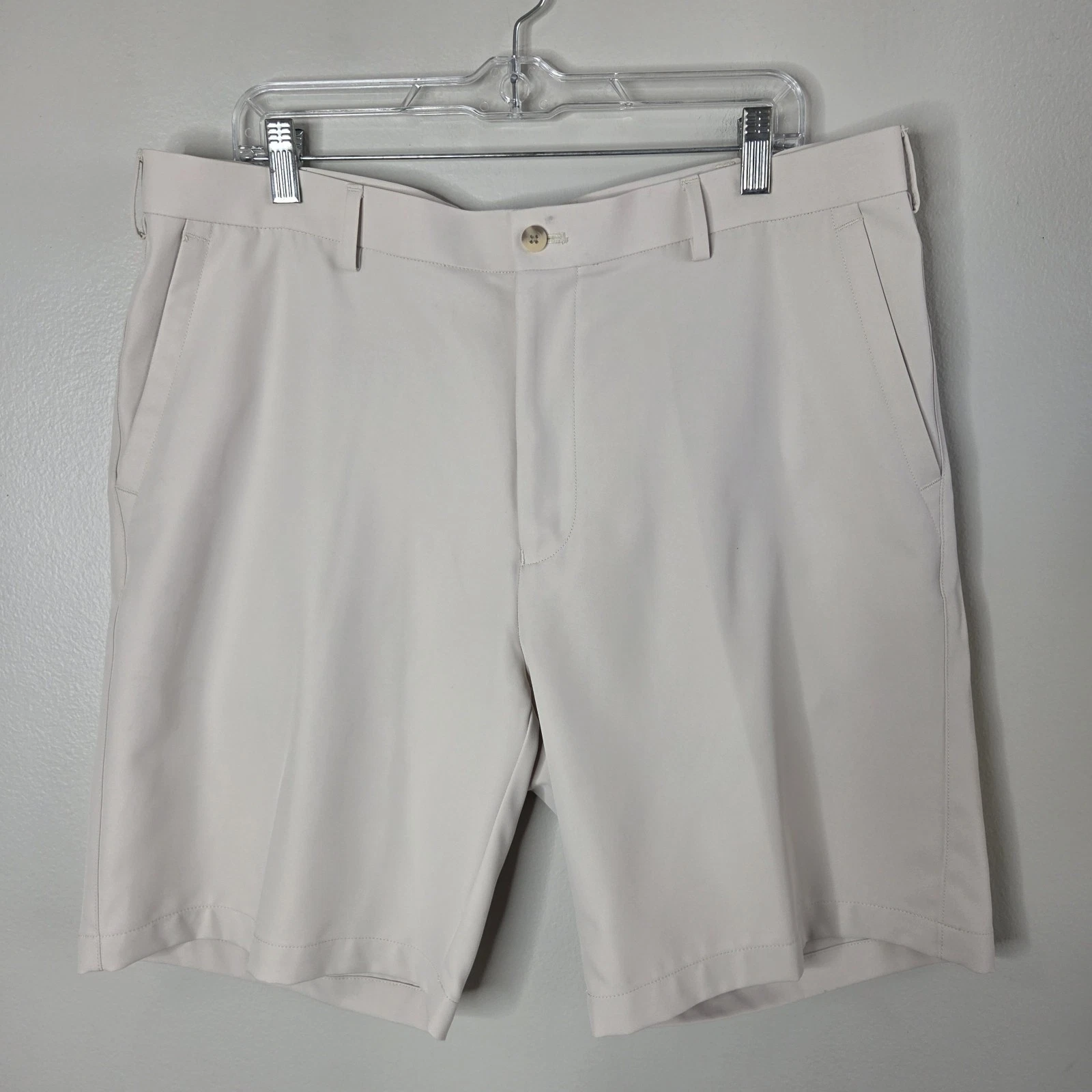 Peter Millar 38 Crown Support Cream Flat Front Chino Shorts