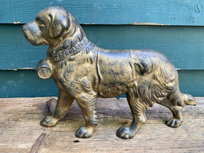 Antique Cast Iron Saint Bernard Dog Doorstop Bookend 12'' x 8'' Over 3 Lbs.