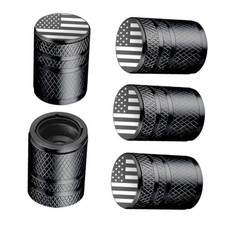 Tire Valve Stem Caps - 5 Pack Metal Air Caps with American Flag Black