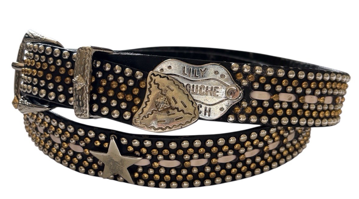 Lily Farouche Munich Studded Black Leather Belt Silver Buckle sz M