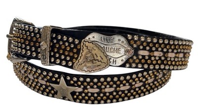 Lily Farouche Munich Studded Black Leather Belt Silver Buckle sz M