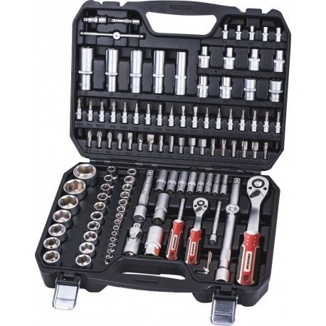Coffret de douilles 1/4" et 1/2" Drakkar à cliquet 72 dents pour accès difficile
