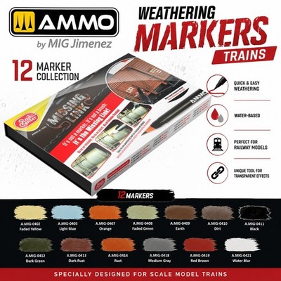 AMMO by Mig: Trains - MISSING LINK - Marker Weathering - Markers - AMMO.R-1070