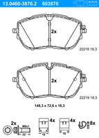 ATE BremsbeläGe Mit ZubehöR Vorne (13.0460-3876.2) FüR Peugeot 308 II 508 Sw |