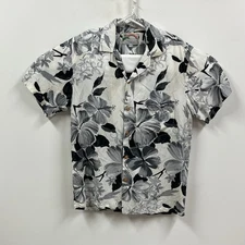 Paradise Found Hawaiian Shirt Vintage Small Floral White Made Hawaii 100% Rayon