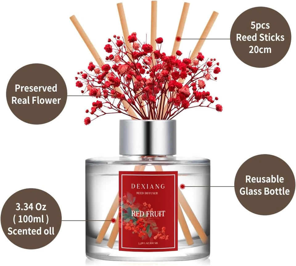 Reed Diffuser Set - 3.38 Fl Oz Red Fruit Premium Scented Oil with Preserved Baby - Image 3 of 4