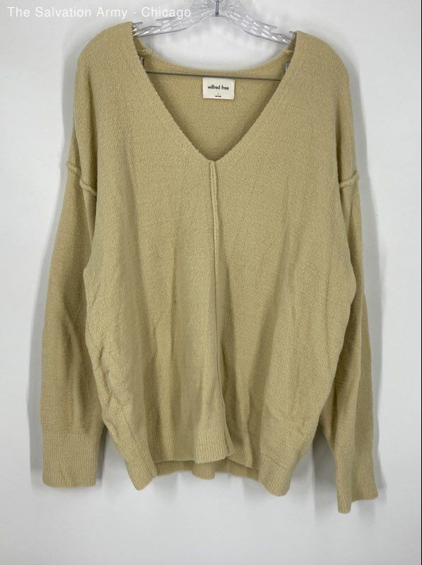Wilfred Free Womens Yellow Knit Long Sleeve V-Neck Pullover Sweater Size L