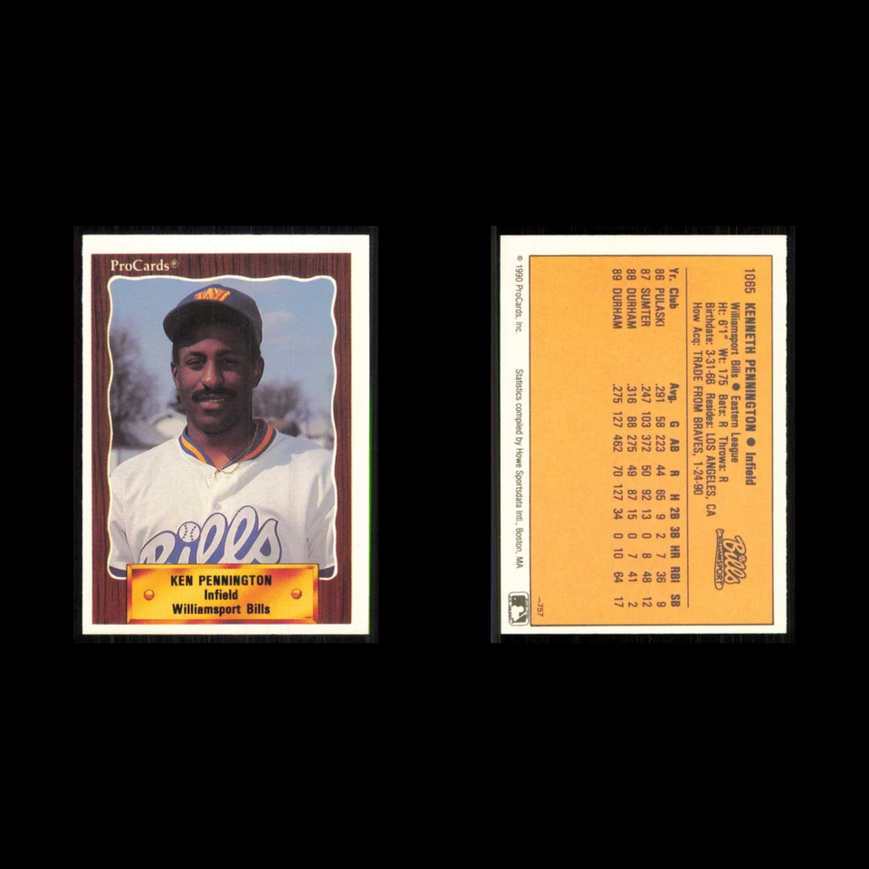 Ken Pennington #1065 1990 ProCards Williamsport Bills Baseball Card MLB NM - Image 3 of 3