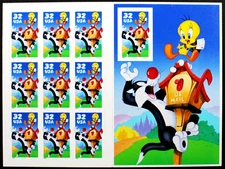 US Stamp, Scott #3204, Sylvester & Tweety, Pane of 10 Stamps, MNH, FV $3.20