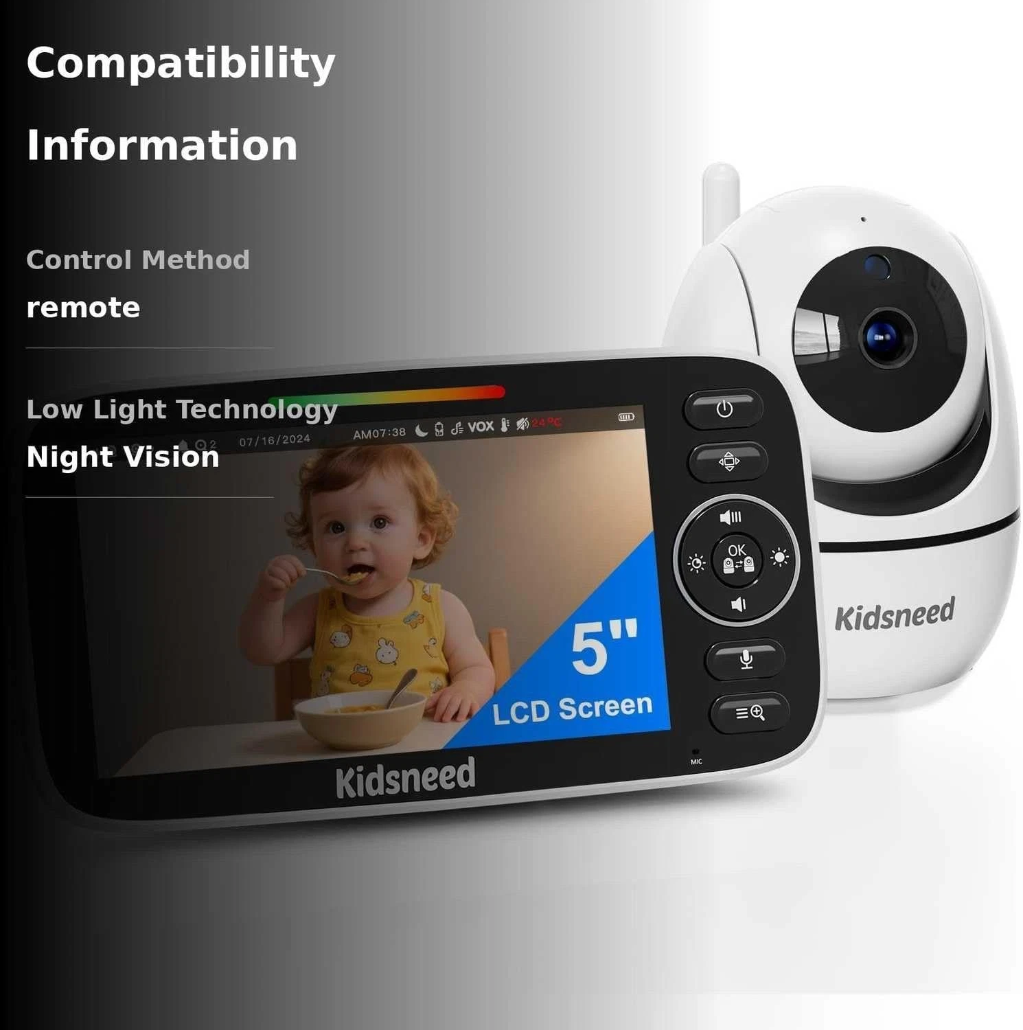 Baby Monitor with Camera and Audio – 720P Baby Camera No Wifi, 5 Inch Screen,48