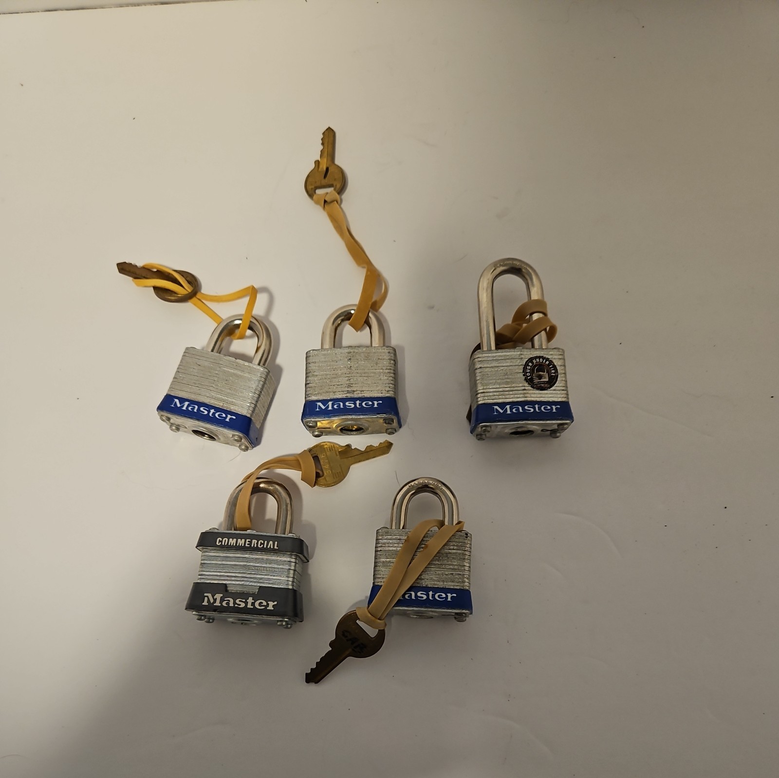 Lot Of 5 Master Lock Padlocks  - Used 1 key each. no 3